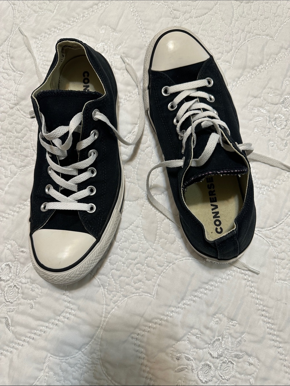 Converse Ladies' Black Canvas Low-Top Sneakers with Purple Tongue - Picture 4 of 6